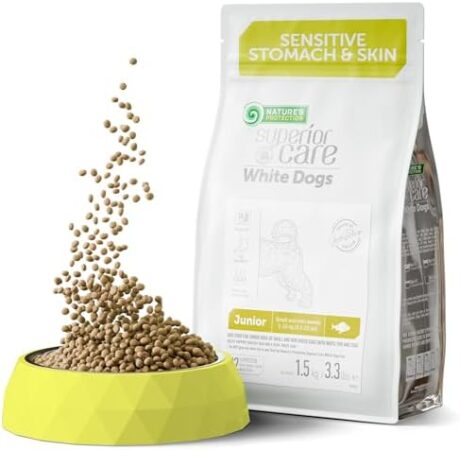 Nature's Protection Superior Care White Dogs Grain-Free Dry Dog Food - High Protein, Tear Stain Dog Food for Small & Mini Breeds Light Coated Junior Dogs, Fresh Pet Meal, White Fish, 3.3 lb