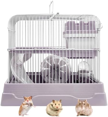 PINVNBY 2-Tier Dwarf Hamster Cage, Hamster Travel Cage Portable Mouse Cage with Running Exercise Wheels, Water Bottle and Food Dish for Hamster Mouse Rat 11.7 * 8.7 * 9.38 in (Blue)