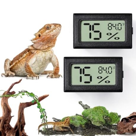 Palksky Bearded Dragon Tank Accessories, 2PCS Reptile Terrarium Thermometer and Humidity Gauge for Jumping Spider, Leopard Gecko, Crested Gecko,Hermit Crab, Gecko, Ball Python, Lizard