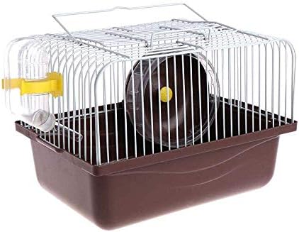 Pet Hamster Cage with Running Wheel Water Bottle Food Basin Portable Carrier House Mice Home Habitat for Going Out, Traveling (Coffee)