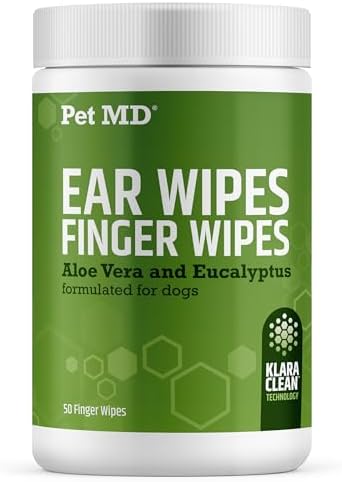 Pet MD Ear Finger Wipes for Dogs - Extra-Coverage and Large Design - with Eucalyptus and Aloe Vera for Dogs - Pet Ear Cleaning Finger Wipes & Puppy Ear Cleaner - 50ct