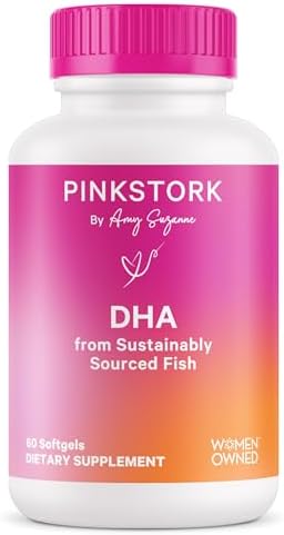 Pink Stork Omega-3 DHA - 540 mg Fish Oil Supplements with DHA and EPA, Prenatal and Postpartum Essentials for Cognitive Health + Fetal Development - 60 Softgels - Packaging May Vary