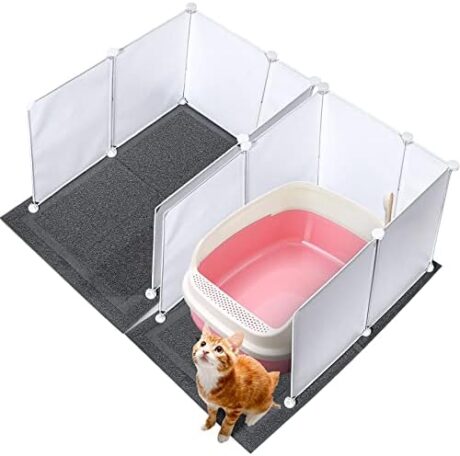 Pinkunn 2 Set Cat Litter Box Enclosure Splash Guard,Extra Large 27.6x19.7x17.7inch with Cat Litter Mat,Litter Box Shields, Litter Box Screen for Open Top Litter Pan (Litter Box Not Included)(White)