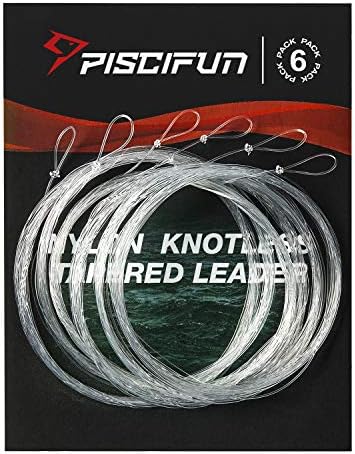 Piscifun Fly Fishing Leader with Pre-Tied Loop, Tapered Fly Line Leader, Nylon, Clear, 6 Pack, 7.5FT, 9FT, 12FT, 0X 1X 2X 3X 4X 5X 6X 7X