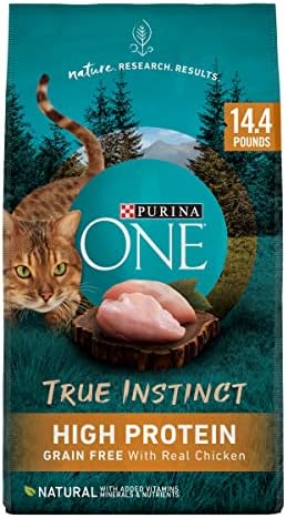 Purina ONE Natural, High Protein, Grain Free Dry Cat Food, True Instinct With Real Chicken - 14.4 lb. Bag