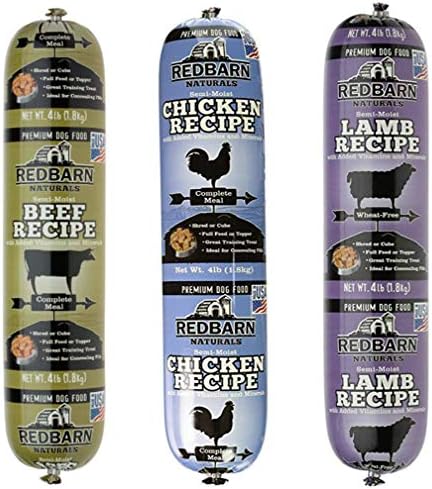 Redbarn Dog Food Rolls Variety Bundle - 3 Flavors Lamb, Beef, and Chicken - 3 Rolls Total Each, 4lb