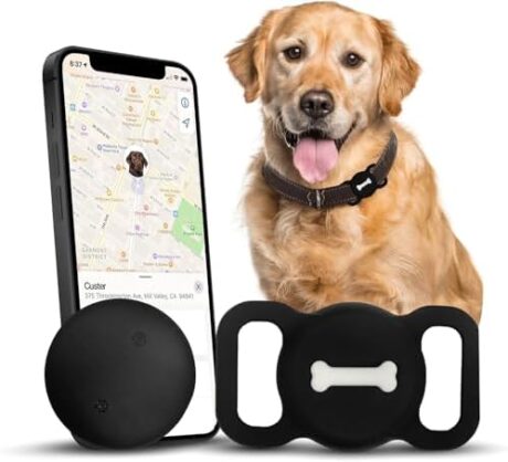 Smart Pet Tracker, Dog Tracker with Black Collar Holder, Smart Tag for Seamless Location Tracking, Work with Find My, No GPS Tracker (Black)