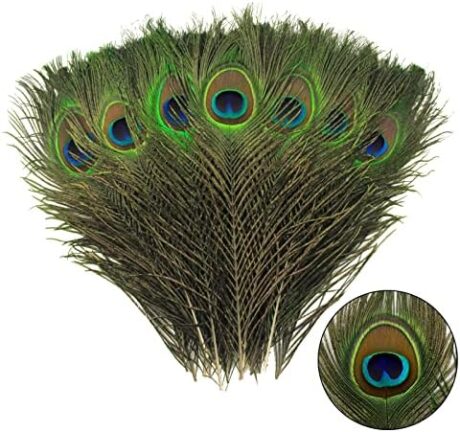 THARAHT 60pcs Peacock Feather Natural in Bulk 10-12 inch 25-30cm for Craft Vase Wedding Home Party Christmas Day Decoration Peacock Feathers