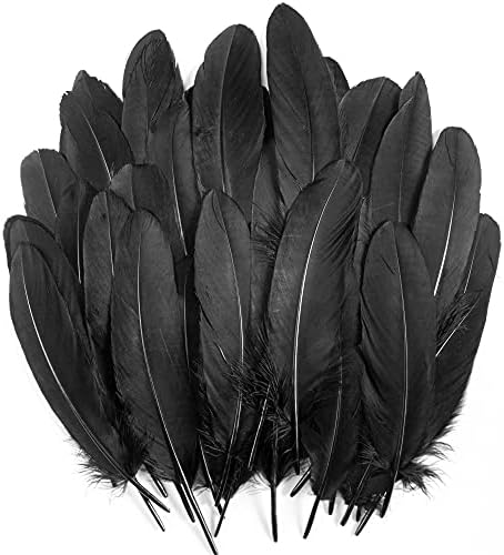UNEEDE 120Pcs 6-8 Inch Black Feathers, Natural Goose Feathers for DIY Halloween Decorations, Halloween Decoration,Cosplay, Gothic Costumes & Crafts