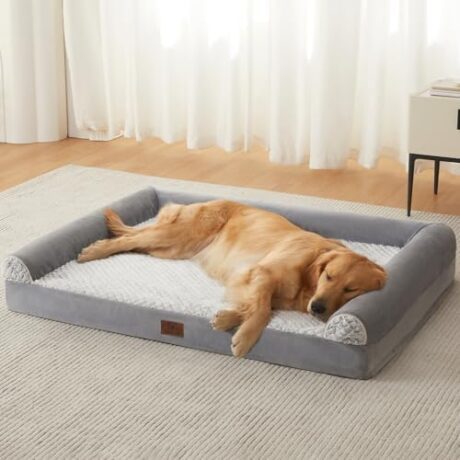 WNPETHOME Orthopedic Dog Beds for Large Dogs, Waterproof Memory Foam Large Dog Bed with Sides, Non-Slip Bottom and Egg-Crate Foam Big Pet Couch Bed with Washable Removable Cover, Grey