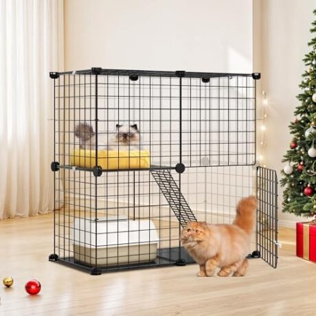YITAHOME 2 Tier Cat Cage Indoor, Kitten Kennel Condo DIY Pet Playpen with Ladder for Small Animals Puppy Rabbit Bunny Squirrel