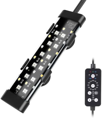 hygger Submersible LED Aquarium Light, 8W 7 in 24/7 Mode Fish Tank Light with 5 Rows Beads, with Timer 9 Colors and Adjustable Brightness, Full Spectrum IP68 Waterproof Light for Fish Tank 8-17 inch