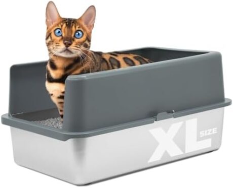 iPrimio XL Stainless Steel Litter Box with Enclosure - High-Sided Metal Litter Box for Large Cats - Easy to Clean, Rust-Resistant, and Durable - 23.5 x 15.5 x 6 Inches