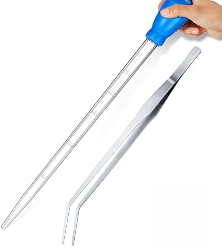 1 Piece Aquarium Coral Feeder with 1 Piece Stainless Steel Feeding Long Tweezers Syringe Spot Coral Feeder Reptile Feeding Tools for Aquatic Plant Reef Anemones Lionfish (Blue, Silvery)