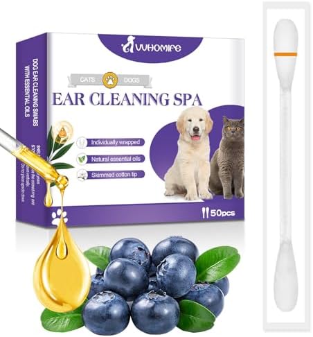 2-in-1 Pet Ear Cleaner Swabs – Natural & Gentle Ear Cleaner for Dogs & Cats – Removes Wax, Dirt & Odor – Individually Wrapped for Easy Use – 50 Pcs