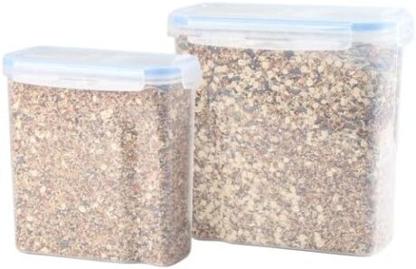 2Pack Bird Food Storage Container 3.52qt/4L & 2.2qt/2.5L, Airtight Pet Food Containers with Lids, Medium Latched Bird Seed Dispenser, BPA-Free