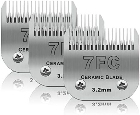 3 Pack 7FC Detachable Pet Dog Grooming Ceramic Blades,Compatible with Andis,Oster A5,Wahl KM-10 Series,Size 7FC Blade 1/8-Inch 3.2MM Cut Length