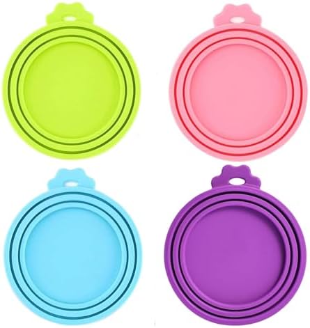 4 Pack Pet Food Can Cover Silicone Can Lids for Dog and Cat Food(Universal Size, One fit 3 Standard Size Food Cans)