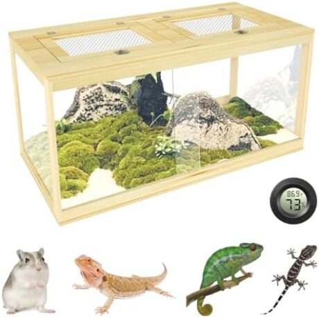 67 Gallon Reptile Tank - 40" Lockable Sliding Door Bearded Dragon & Snake Tank with Metal Mesh Roof, Front Opening Terrarium for Lizards, Leopard Gecko (Wood, 40" x 20" x 20")