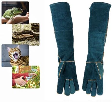 Animal Handling Gloves Bite Resistant, 23.6'' Anti Scratch Gloves for Cats, Multipurpose Bite Proof Leather Pet Gloves for Grabbing Cat Reptile Puppy Bird Poultry or Gardening Welding
