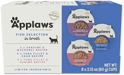 Applaws Natural Wet Cat Food, 8 Count, Limited Ingredient Cat Food Pots, Fish Variety Count in Broth, 2.12oz Pots