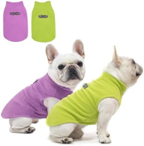 BEAUTYZOO Fleece Dog Sweater Vest 2 Pack, Dog Sweaters for Medium Dogs Girl Female with Leash Ring, Soft Stretchy Dog Pullover Jacket Sweatshirt Puppy Sweaters Winter Dog Clothes(Purple, Green Large)