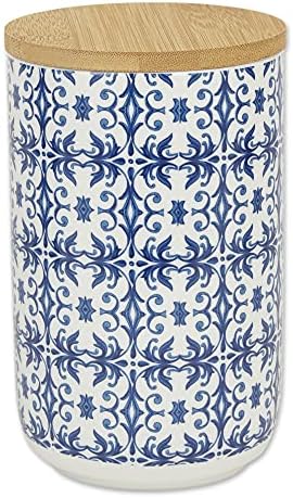Bone Dry Ceramic Pet Treat Canister with Bamboo Lid, Dishwasher Safe, Countertop Storage, Keep Dog & Cat Treats Safe & Dry, 4x6.5, Blue Tile