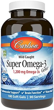 Carlson - Super Omega-3 Gems, 1200 mg Omega-3s, Cardiovascular Support, Brain Function & Vision Health, 180 soft gels