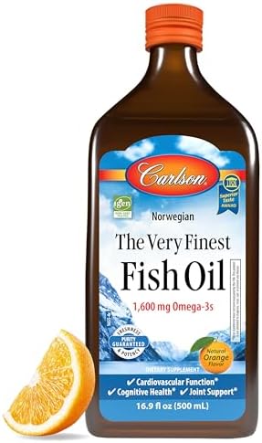 Carlson - The Very Finest Fish Oil, 1600 mg Omega-3s, Liquid Fish Oil Supplement, Norwegian Fish Oil, Wild-Caught, Sustainably Sourced Fish Oil Liquid, Orange, 16.9 Fl Oz