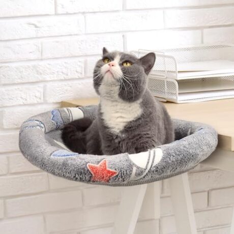 Cat Desk Bed Hammock, Heavy-Duty Metal Frame and Clamp Support up to 40 lbs, Glow in The Dark Fabric, Sunken Design, Foldable and Washable, Indoor Cat Furniture for Office, Game Tables