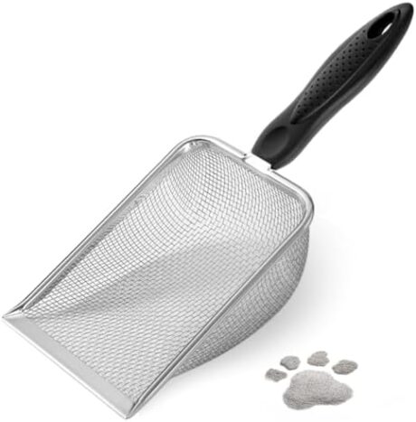Cat Litter Scoop,Sturdy Litter Cleaner Corner Shovel,Stainless Steel Mesh Litter Shovel,Easy to Clean Reptile Terrarium Sand Waste,Beach Shovel(Black)
