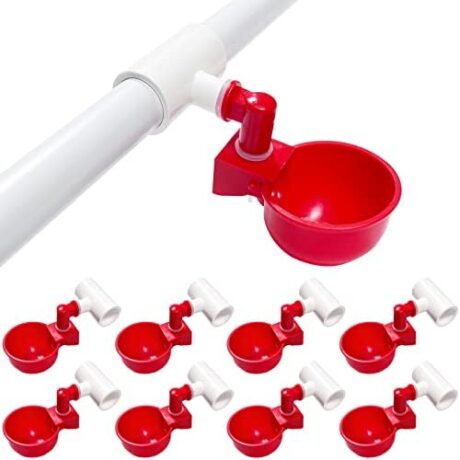 Chicken Water Cups for PVC with Tee (8 Pack), Automatic Chicken Waterer Kit for Poultry, DIY PVC Water Feeder for Chicken/Duck/Quail/Turkey