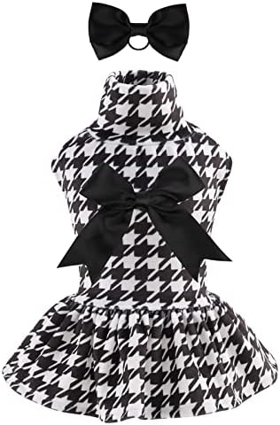 CuteBone Turtleneck Dog Velvet Dress Puppy Skirt Costume Pet Clothes Cat Apparel with Bow Hair Rope for Small Dogs CVD04XXS