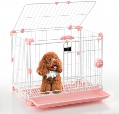 Dog Crate for Small Dogs Under 25lbs,24 inch Pink Thick Metal Dog Kennel Indoor Wire Cage with Double Door and Removable Tray for Pets,Puppy and Animal