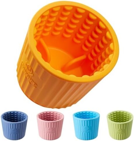 Dog Lick Bowl, Anxiety Relief Dog Licking Mat Freezer Treat Dispenser, Non-Slip Anti-Choking Silicone Slow Feeder Lick Bowl for Small Medium & Large Breed Dogs, BPA Free(Orange,S)