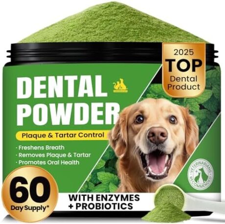 Dog Teeth Cleaning Powder, Dog Dental Powder and Cats Breath Freshener, Plaque Off Pet Tooth Cleaning lab co, Bad Breath & Tartar Remover for Dogs, Dog Teeth Cleaning with Enzymes- 60-Day Supply -Mint