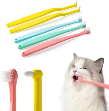 E.M&S.T by Emmeliestella Small Dog & Cat Toothbrush Micro Head, Cat Dental Care, Pets Toothbrush, Oral Hygiene, Easy to Handle, Deep Clean, Soft Bristles, Multi-Angle, Round&Pointed Toothbrush, 5 PCS