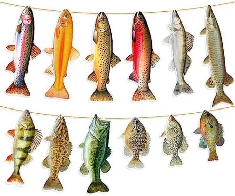 Fishing Birthday Decorations, Gone Fishing Party Supplies Sunfish Trout Bass Fishing Banner for Adults and Kids
