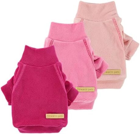 Fitwarm 3 Pack Classic Fleece Dog Sweater, Turtleneck Dog Sweatshirt, Dog Winter Clothes for Small Dogs Girl, Pet Pullover Jumper, Cat Apparel, Pink, Rose, Baby Pink, Large