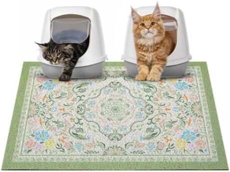Glittme Cat Litter Mat with Non-slip Bottom Litter Box Mat 33"X22" Litter Trapping Mat Easy to Clean Washable Cat Food Mat for Kitty,L