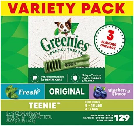 Greenies Teenie Dental Dog Treats 3-Flavor Variety Pack, (3) 12 oz. Pouches, 129 Total Treats