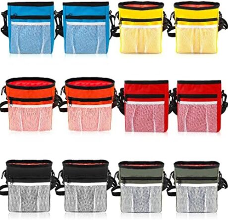 Hillban 12 Pcs Dog Treat Training Pouch Dog Treat Bag with Waist Shoulder Strap Bulk 6 Colors Convenient Pouch 3 Ways to Wear Drawstring Closure Holder for Treats Kibbles