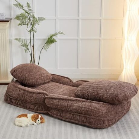 Human Dog Bed with Comfy Cushion, Bean Bag Lounge Chair, Foldable Lazy Sofa Bed Couch with 5 Adjustable Position Backrest, Floor Chair for Bedroom Living Room (Brown)