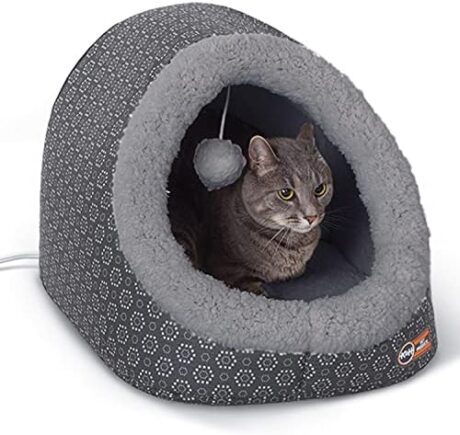 K&H Pet Products Thermo-Pet Cave Heated Cat Bed for Large Cats, Indoor Heated Pet Bed for Dogs & Cats, Covered Cave Pet Tent, Collapsible, Machine Washable, Safety Listed - 17 X 15 X 13in Gray