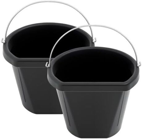 Leinuosen 2 Pcs Rubber Feeder Buckets 19 Quart Livestock Horse Feed Pan Rubber Feeder Bucket with Handle for Large Utility Horse Feed Bowl for Goats Pig Chicken Dust Bath Animal Feeding