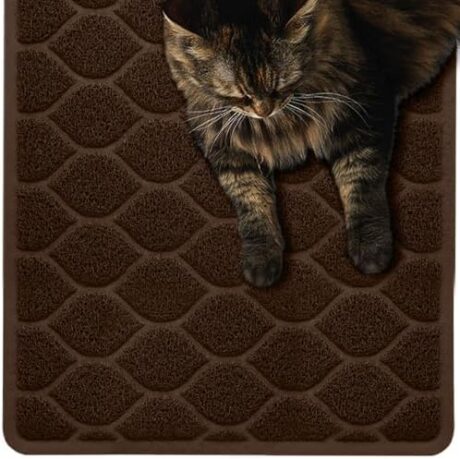 MIGHTY MONKEY Waterproof BPA Free Cat Litter Box Trapping Mat, Easy Clean Floors, Textured Backing, Soft on Sensitive Kitty Paws, Cats Accessories, Less Waste, Stays in Place, 24x17, Chocolate