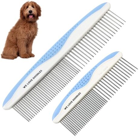 Metal Dog Comb, Dog Combs for Grooming Matting, Doodle Brush, Dematting Comb for Dogs, Dog Grooming Tools, Metal Pet Comb, Detangler Brush, Dematting Tools For Dogs, 2 Pack