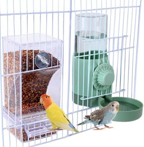 No Mess Bird Feeder Water Dispenser for Cage, Parakeet Cage Accessories, Automatic Bird Water Feeder for Parrots Cockatiel Budgies Finches (Feeding Doors Over 3.15 * 3.15 Inch)