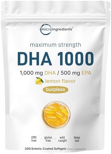 Omega 3 Fish Oil DHA Supplements 1000mg with EPA 500mg, 200 Softgels – Lemon Flavored, Burpless (Enteric Coated) | Deep Sea Fresh Fish, Wild Caught from Norwegian Waters | Mercury Free