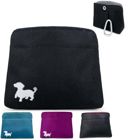 Pocket Sized Dog Treat Pouch - Treat Pouches for Pet Training - Small Dog Treat Pouch with Magnetic Closure - Dog Walking Treat Bag for Dog Training - Black with Gray Interior